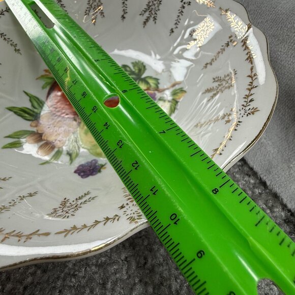 Vintage Porcelain Fruit Motif Decorative Shallow Bowl Scalloped Edge Gold Trim - Picture 6 of 16